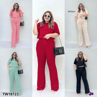 TW18723 Set 2 ชิ้น #Bigsize  pants set เสื้อครอป แขนสั้น+กางเกงขายาว