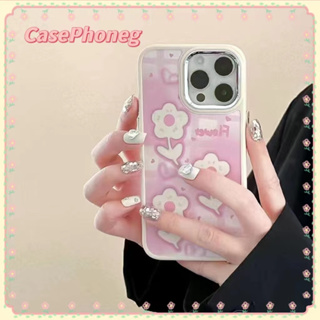 🍑CasePhoneg🍑ป้องกันการหล่น ขอบเต็ม iPhone 11 14 pro max ดอกไม้ ลวดลาย สีชมพู ขอบขาว case for iPhone 12 13