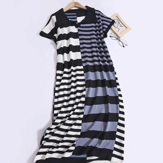 🌈🌿🌼🌺🤎🧡💙🇰🇷 Knit Stripe Patch Polo Maxi Dress