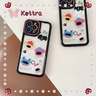 💜Kettra💜ป้องกันการหล่น ขอบเต็ม iPhone 11 14 pro max ขอบดำ สาวน่ารักหัวใจ การ์ตูน ลูกสุนัข case for iPhone 12 13