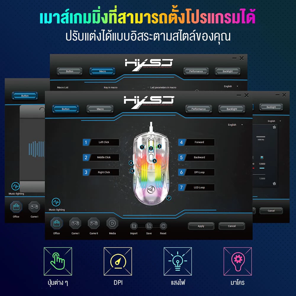เมาส์ HXSJ X400 Wired Gaming RGB thumbnail 4