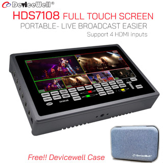 DeviceWell HDS8107 7inch Touch Screen 4-CH HD Video Switcher สำหรับสตรีมวิดีโอ