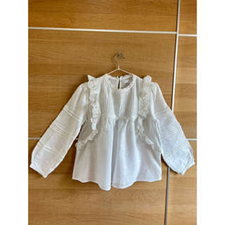 ZARA KIDS  cotton x Linen ลูกไม้ฉลุ size 13-14/ ผู้ใหญ่เทียบ size ได้ แต่งลุกไม้ทรงน่ารัก คอลใหม่ อก 38 ยาว 22Code :966