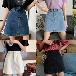 mimi&amp;didi#กระโปรงยีนส์ มินิเดรส วินเทจ เอวสูง ผ้าไม่ยืด รุ่นคลาสสิค (ORIGINAL) ยาว 17 นิ้ว J7002