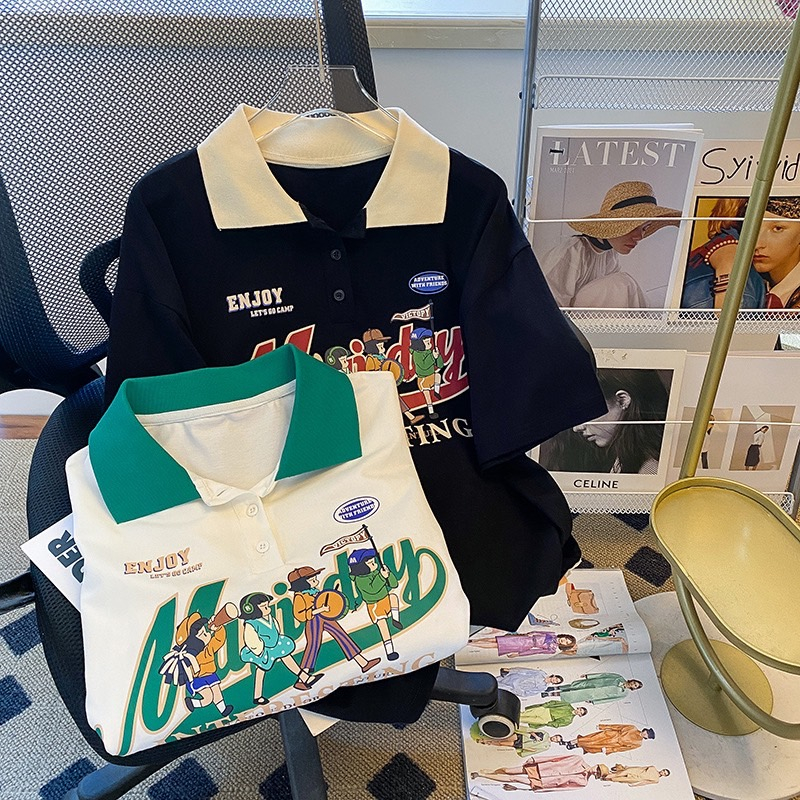 เสื้อแขนสั้นคอปก เสื้อโปโล Oversize {อก 42-60 นิ้ว} สกรีนลายด้านหน้า ผ้าคอตตอล (สินค้าขายดี)  A23