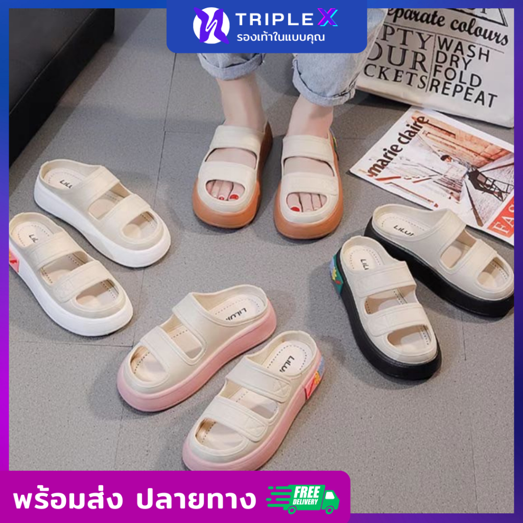 Triple X💜 รองเท้าแตะ SH080 รองเท้า พร้อมส่ง พื้นยางEVA หนา5cm สีสด ใส่สบายมาก ขายดีที่สุด