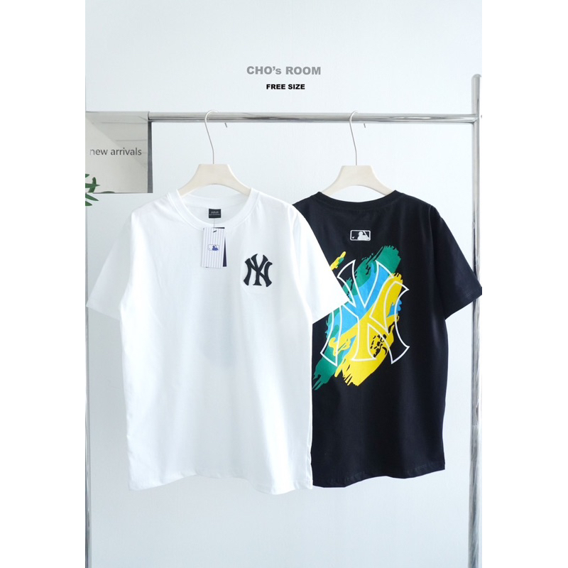 พร้อมส่ง เสื้อยืด ny เสื้อยืดป้าย MLB ผ้าคอตตอล งานสกรีน