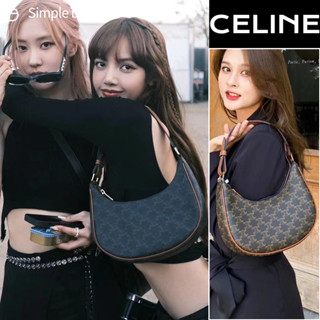 🍑เซลีน CELINE Ava Bag In Triomphe Canvas And Calfskin