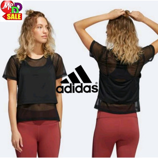 Adidas - ใหม่ เสื้อยืดใส่ออกกำลังกาย/ลำลอง ดีไซน์ทูอินวันผ้าตาข่ายซีทรู ADIDAS POWER TWO-IN-ONE TOP TEE FT3077 GC7640