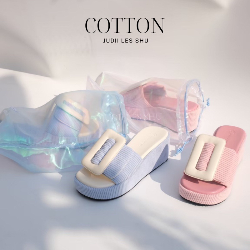JUDII LES SHU รองเท้าผ้าลูกฟูกหัวเข็มขัดรุ่นCotton size 34-42