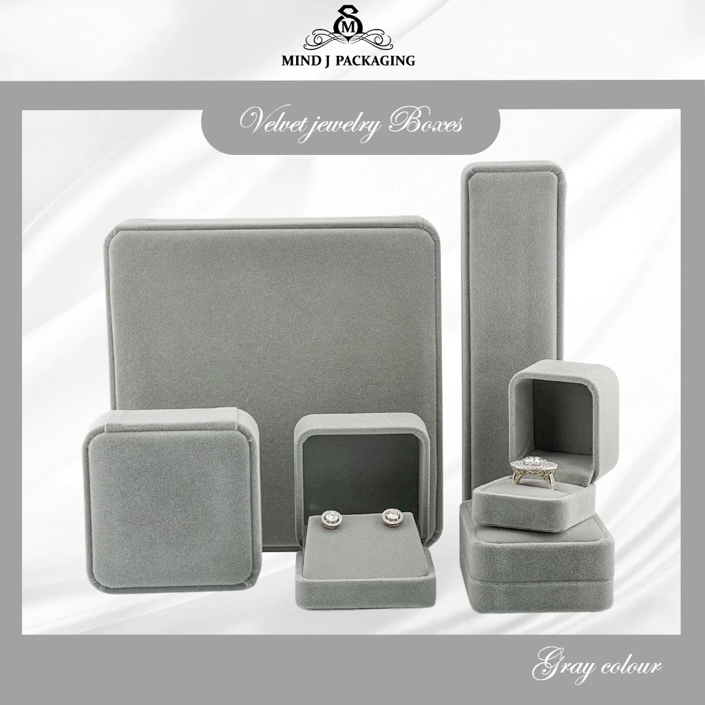 กล่องกำมะหยี่ Premium Jewelry Box สีเทา กล่องใส่เครื่องประดับ