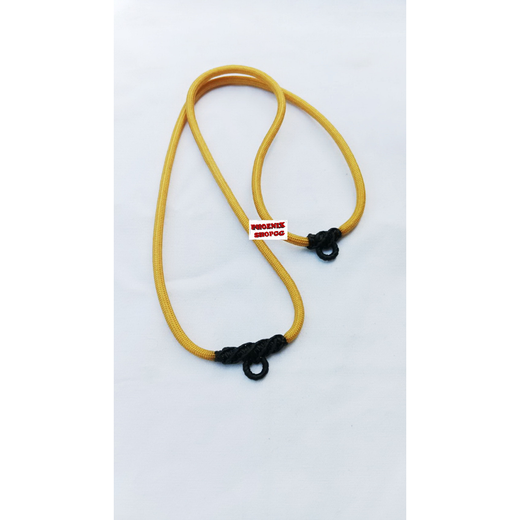 P77 สร้อยคอห้อยพระ เชือกร่มถัก หนา 3 มิล 2 ห่วง สีเหลือง ยาว 22, 24 ,26 ,28 นิ้ว