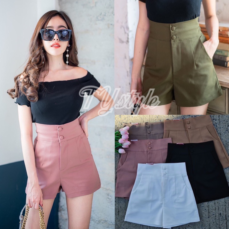 PT closets ♡ กางเกงขาสั้น เอวสูงปี๊ด กระดุมปั๊ม 2 เม็ด เก็บทรงเรียวสวย #TB03