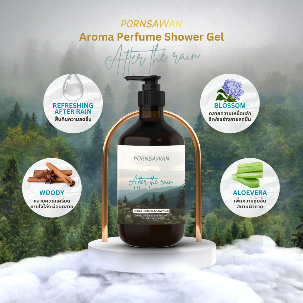 เจลอาบน้ำ กลิ่นหลังฝนตก กลิ่น After the rain สบู่อาบน้ำ Shower gel ตัวหอม สปา ผ่อนคลาย Pornsawan After the rain 300 ml. รูปที่ 5