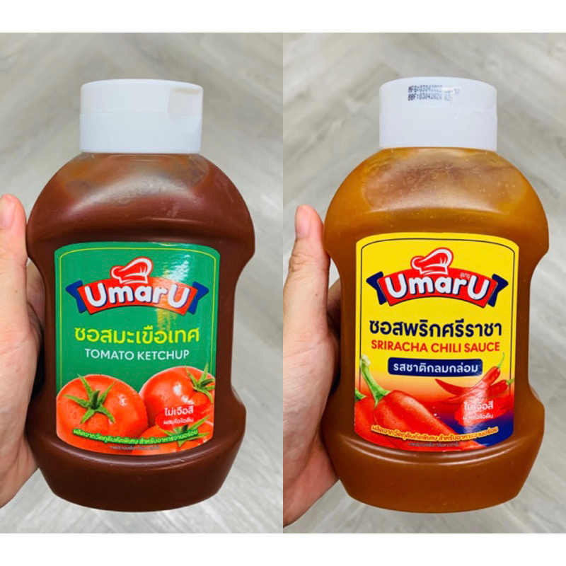Umaru brand ซอส มะเขือเทศ / ซอสพริกศรีราชา Tomato ketchup Sriracha chilli sauce ตรา อุมารุ ขนาด 550g