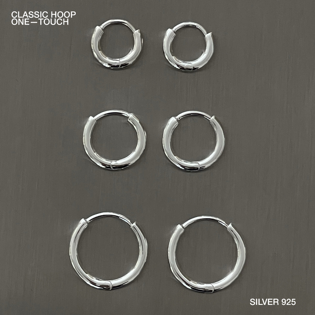 (one-touch hoop) : CLASSIC HOOP one-touch silver925 / ต่างหูห่วงเงินแท้ ต่างหูห่วงล็อค (ราคาต่อคู่) / YOUR WISHLIST