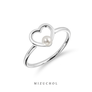 Mizuchol แหวนเงินแท้ Tiny Heart Rings with Mini Pearl (SALE)