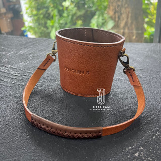 ปลอกแก้วกาแฟ หนังแท้ สลักชื่อฟรี Personalized Leather Drink Carrier, Coffee Cup Holder