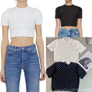 AxW crystal crop top🤍🖤 (370฿ฟรีส่ง) เสื้อครอปแขนสั้น ผ้านิตไหมพรม ทรงสวยมาก ดีเทลติดเพชรคริสตัลทั้งตัวนะค่า valen