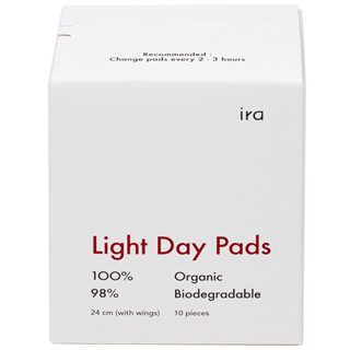 ส่งไว🚀ผ้าอนามัย ira concept🌍ออร์แกนิค ย่อยสลายได้ แบบกลางวัน สลิมขนาด 24ซม. Biodegradable Organic-Light Day Pads(10 pcs)