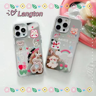 🌈Langton🌸ขอบเต็ม ป้องกันการหล่น iphone 11 14 pro max เส้นขอบโปร่งใส พื้นผิวกระจก การ์ตูน ลูกสุนัข case for iPhone 12 13