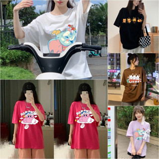 MCTB045 🔥พร้อมส่ง🔥 เสื้อยืดแขนสั้นผู้หญิงคอกลม oversize เสื้อยืดธรรมดาสำหรับผู้หญิง สกรีนลายการ์ตูน มี 10 สี