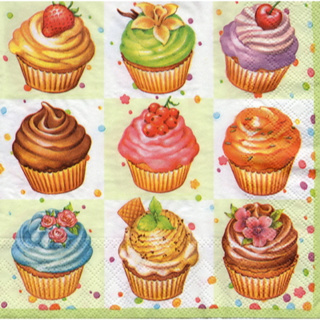 Pladao Napkin ภาพเค้ก คัพเค้ก สีหวาน Cupcake เขียว อาหาร กระดาษ แนพกิ้น สำหรับงานศิลปะ เดคูพาจ decoupage ขนาด L 33x33