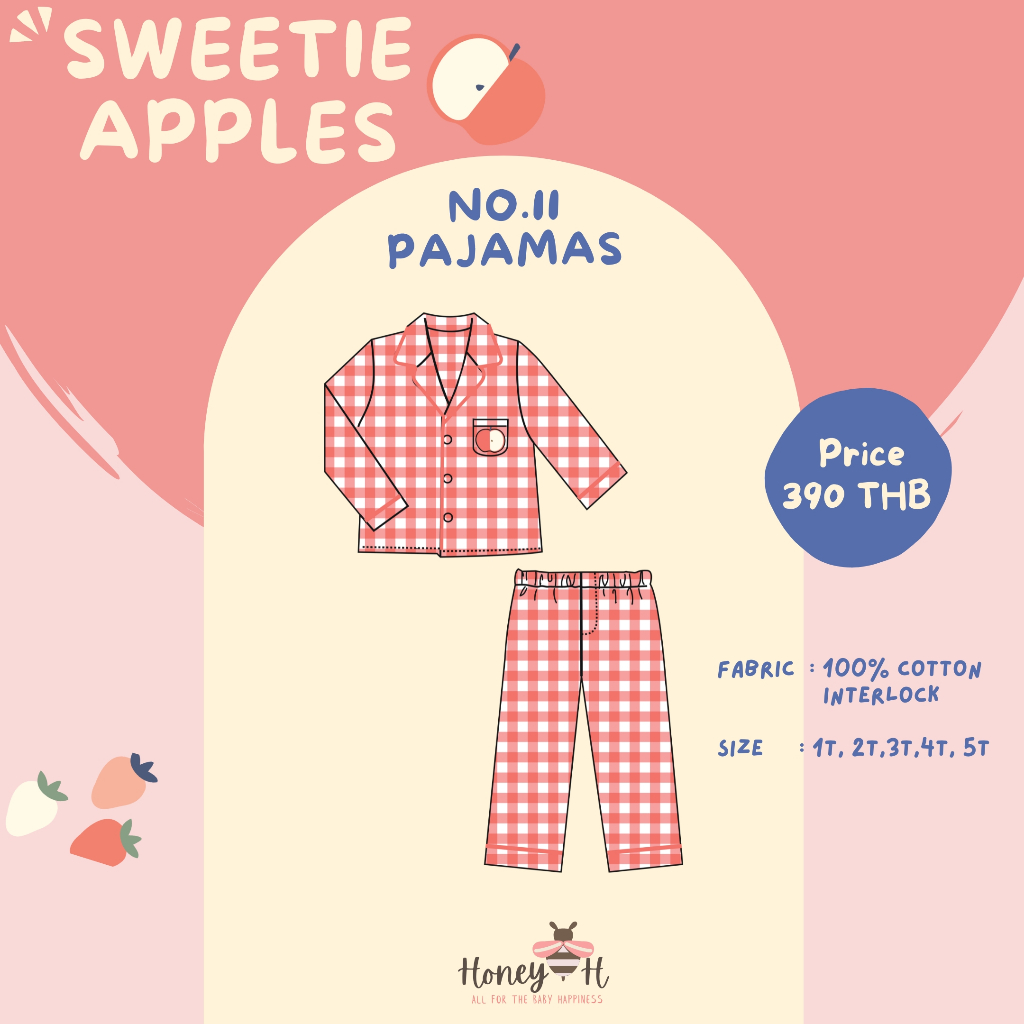 HoneyH Sweetie Apples 11 –  ชุดนอนเด็ก Pajamas ลายสก๊อต