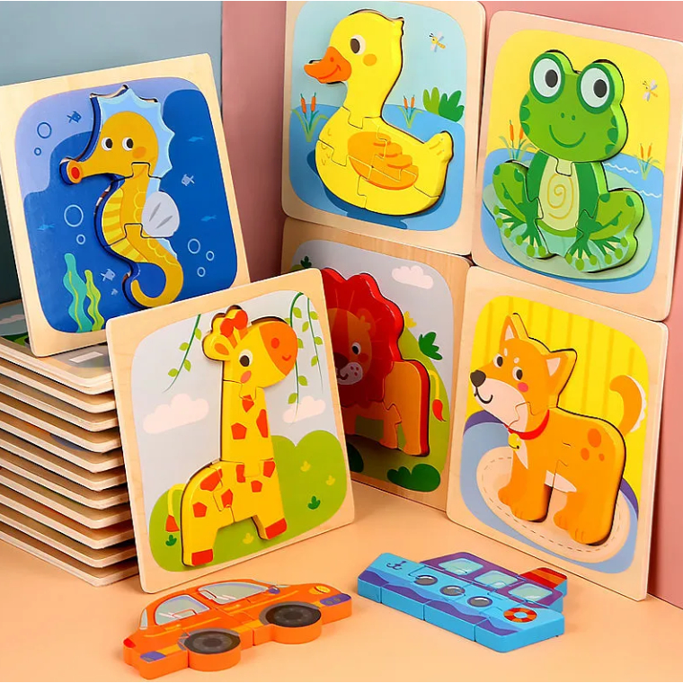 Baby jigsaw wooden three-dimensional baby early to teach intelligence boys and girls children animal assembly toys above