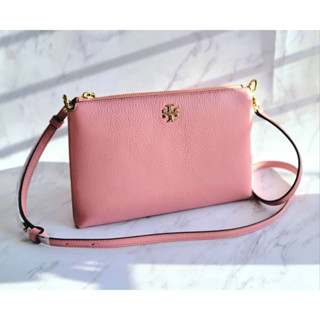 พร้อมส่ง 🔥Sale 5199🔥งานshop ถูกกว่า Outlet Tory Burch Kira Pebbled Top Zip Crossbody สี Pink Magnolia สวยหวาน น่ารักละมุ