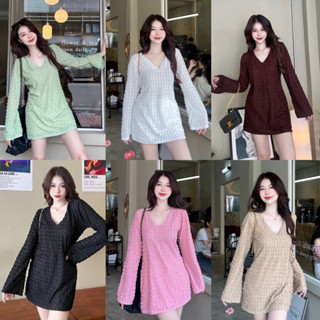 Teera❤️พร้อมส่ง✨Valen Minidress💖เสื้อกึ่งมินิเดรสทรงคอวีแขนยาว ผ้านิ่ม ใส่สบาย sheeny