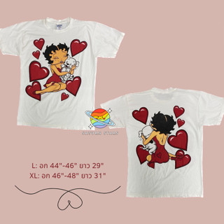 เสื้อฟอกวินเทจ Betty Boop Hearts (ป้าย Bootleg)