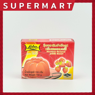 Lobo Strawberry flavoured gelatin dessert 110 g. วุ้นเจลาตินสำเร็จรูป กลิ่นสตรอเบอร์รี่ ตรา โลโบ 110 ก. #11041