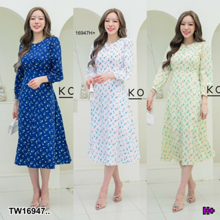 TT16947 แม็กซีเดรส ทรงเรียบๆ แขนสั้น ลายดอก .Maxi dress, simple shape, short sleeves, floral pattern..