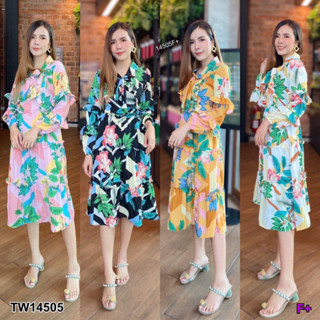 TW14505 Dress เดรสแขนยาว แต่งผูกโบว์คอ