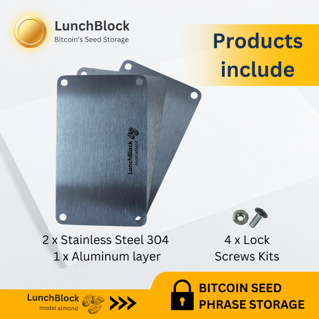 LunchBlock Bitcoin Seed Phrase Storage 12/24 words - แผ่นจดบิทคอยน์ Seed Cryptosteel รองรับทั้ง 12