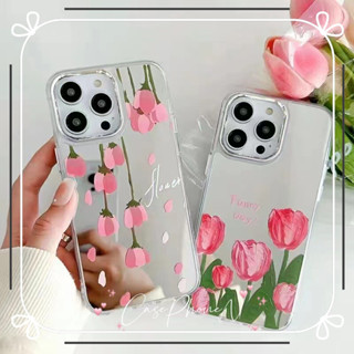 🔥สไตล์ใหม่🔥เคสไอโฟน iphone 11 14 Pro Max ดอกทิวลิป แบบกระจก หวานสวย ขอบเต็ม เคส iphone 12 13 Pro Case for iPhone