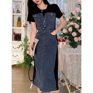 🌈🌿🌺🌼🌸💙🇰🇷 Jeans Patch Cotton Maxi Dress