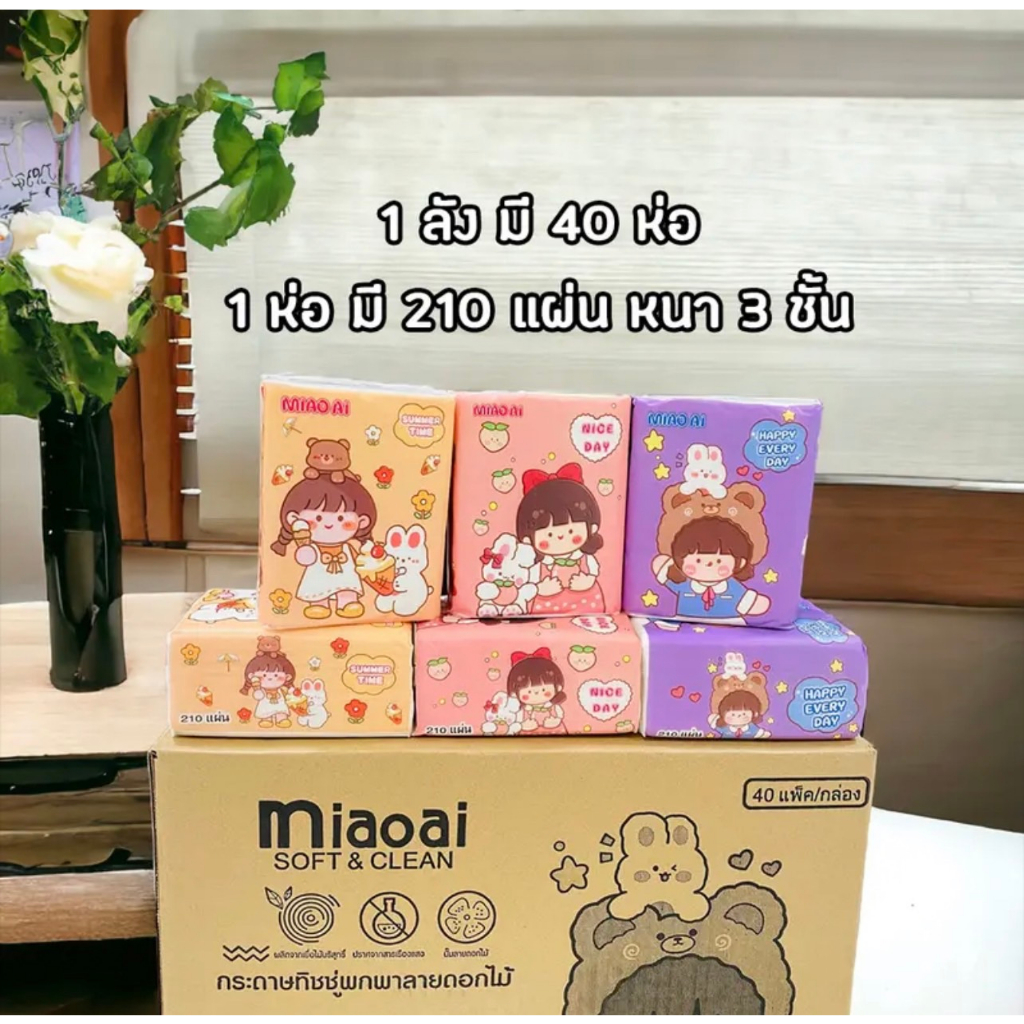 กระดาษทิชชู่ 1ลังมี40ห่อ 1ห่อมี70แผ่น miaoai