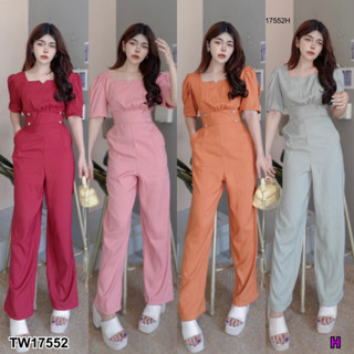 MF17552  Jumpsuit จั๊มสูทขายาว ทรงคอยูเว้า อกย่นจับจีบ ต่อผ้าช่วงเอว แต่งกระดุมเก๋ๆ งานสุดหรู ทรงเข้ารูปสวย งานน่ารักๆดี