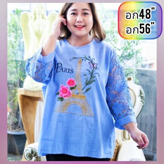 ลดราคาพิเศษจ้าแม่เสื้อสาวอวบรุ่นขายดีมี 2 ขนาดอก 48 และ 5 6 ใส่ออกงานได้จ้าเป็นงานปักแขนแต่งลูกไม้ใส่สบาย