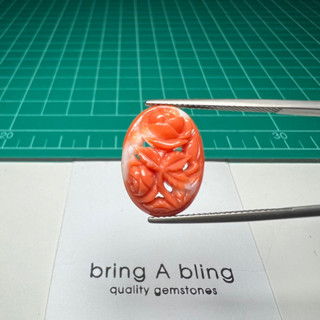 ปะการังแดง เมดิเตอร์เรเนียน (red coral) 6.40 ct  ขนาด 17x13x4.5 mm สีเข้มๆ