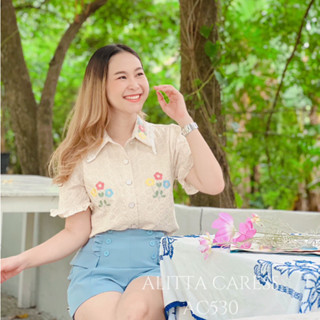 ALITTA CARESS AC530 เสื้อแขนสั้น สีครีม ผ้าสวย มีเทคเจอร์ งานตัด กุ้นตะเข็บอย่างดี เสื้อน่ารัก ใส่ง่าย ไม่คัน ใส่แล้วคุณ