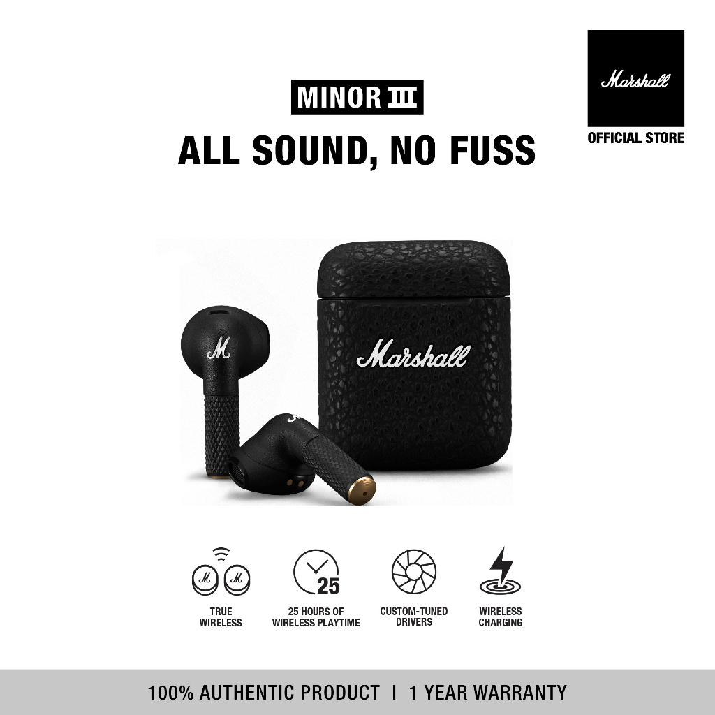 MARSHALL Minor III Black - รับประกัน 1 ปี + ส่งฟรี - หูฟังบลูทูธ หูฟังไร้สาย true wireless tws หูฟัง Bluetooth