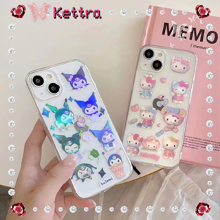 💜Kettra💜ป้องกันการหล่น ขอบเต็ม iPhone 11 14 pro max การ์ตูน Hello Kitty คุโลมิ เคสใส หวานสวย case for iPhone 12 13