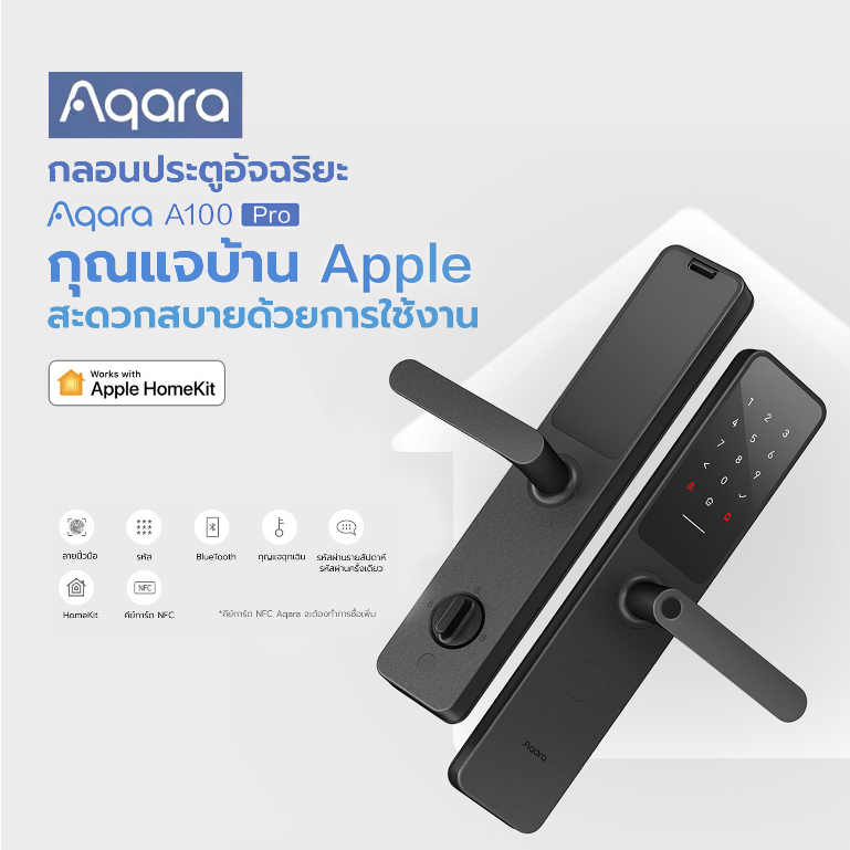 Aqara กลอนประตูอัจฉริยะ A100 pro รองรับระบบ HomeKit/Google ปลดล็อคด้วยสแกนลายนิ้วมือล็อค/คีย์การ์ด/ร