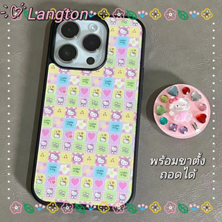 🌈Langton🌸ป้องกันการหล่น ขอบเต็ม iphone 11 14 pro max ขาตั้ง ถอดได้ การ์ตูน Hello Kitty ขอบดำ น่ารักcase for iPhone 12 13