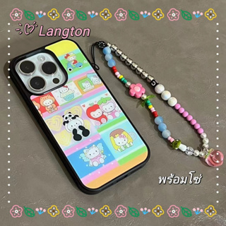 🌈Langton🌸ป้องกันการหล่น ขอบเต็ม iphone 11 14 pro max สไตล์สร้อยข้อมือ การ์ตูน Hello Kitty ขอบดำ case for iPhone 12 13