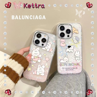 💜Kettra💜ป้องกันการหล่น ขอบเต็ม iPhone 11 14 pro max การ์ตูน ลูกสุนัข กระต่าย เส้นขอบโปร่งใส น่ารัก case for iPhone 12 13