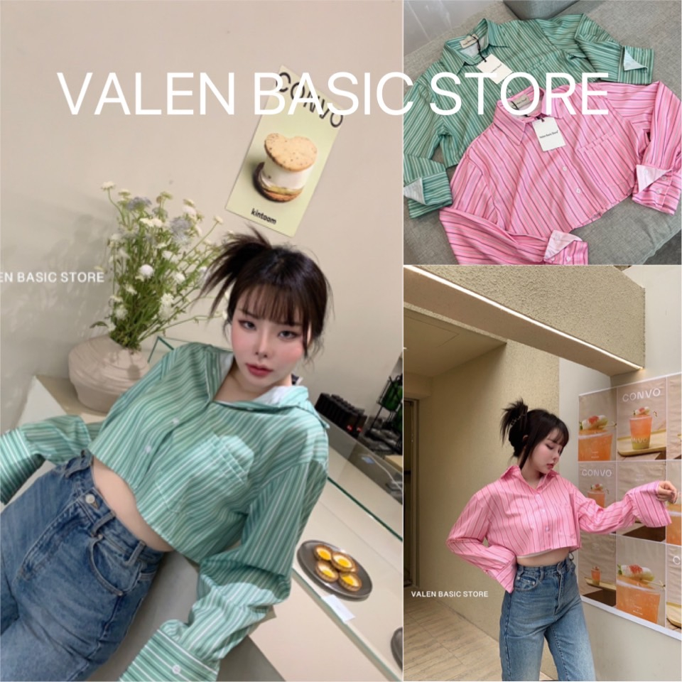 ส่งแมส Korea stripe crop shirt เสื้อเชิ้ตทรงครอป สไตล์เกาหลีเกาใจ